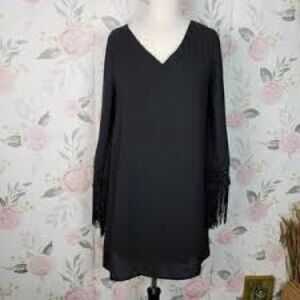 Dear apple Black with Fringe Sleeve Shift Chiffon Cocktail Dress womens SM